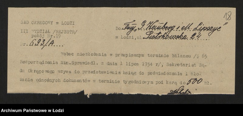 Obraz 20 z jednostki "Gerszon Weinberg i Majer Lipszyc- handel towarów manufakturowych"