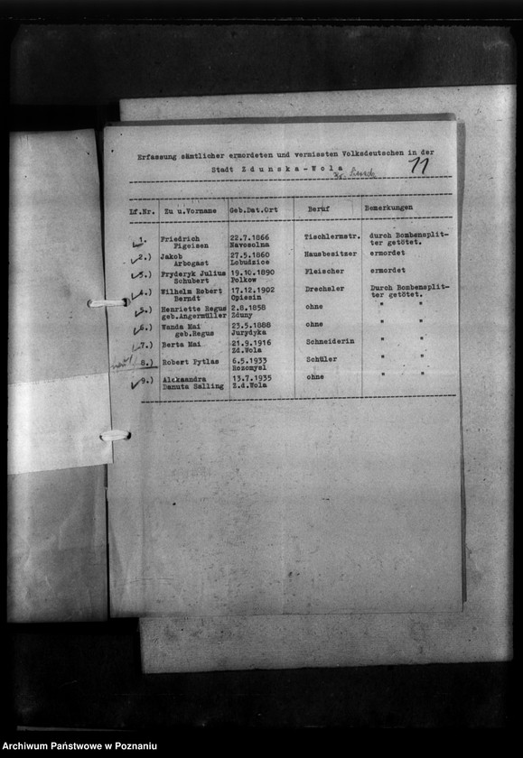 Obraz 15 z jednostki "Kreis Sieradz. Korespondencja w sprawie miejscowych Niemców, którzy zginęli w 1939 roku"