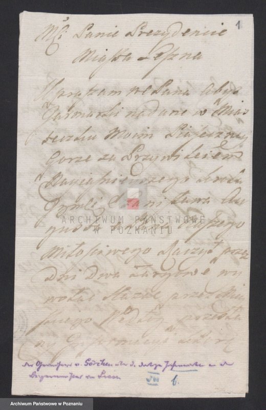 Obraz 3 z jednostki "Spec. Prośba do władz miejskich Leszna skierowana przez właściciela Piasecznej Góry o ogłoszenie terminu nadanych uprawnień o jarmarkach; język polski"