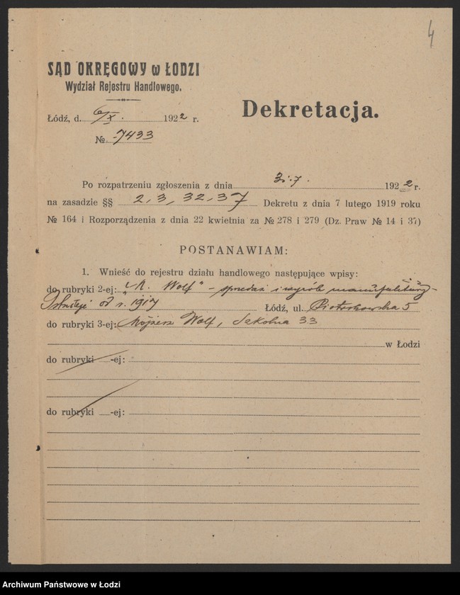 Obraz 6 z jednostki "Mojżesz Wolf - sprzedaż i wyrób manufaktury"