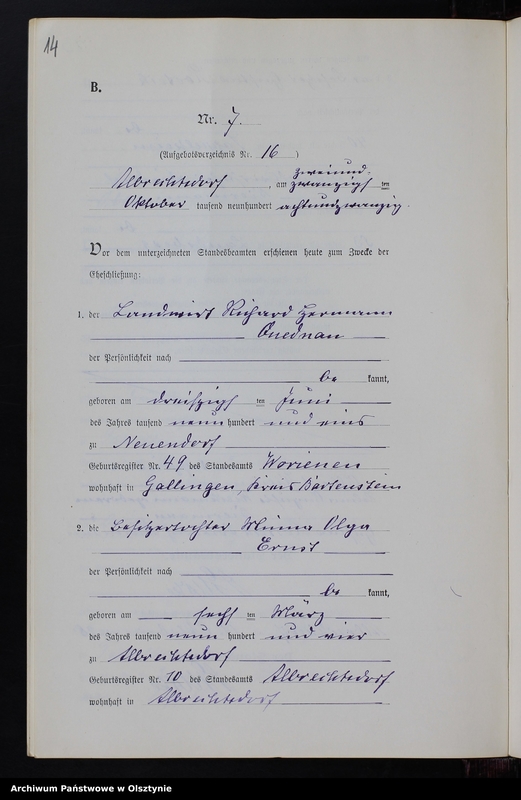 Obraz 16 z jednostki "Heiraths-Neben-Register Nr 1 - 9 [ Księga małżeństw - wtóropis ]"