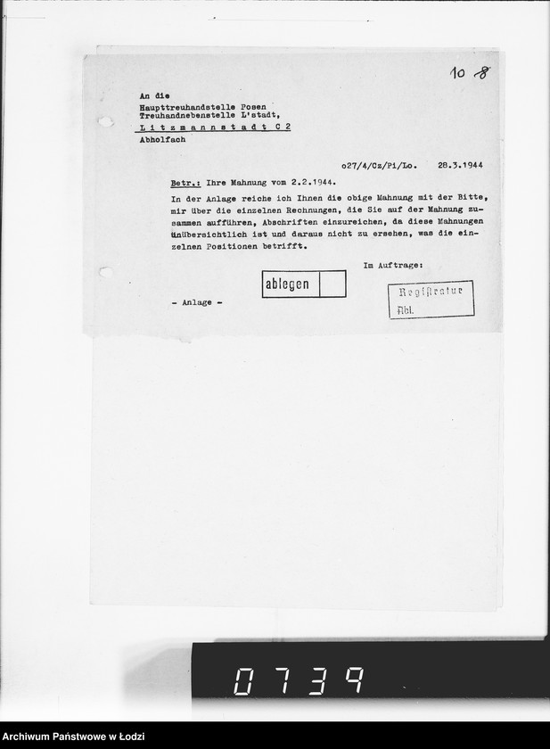 Obraz 15 z jednostki "Hauptreühandstelle Ost.[Korespondencja w sprawach majątkowych, podatkowych i należności finansowch]"