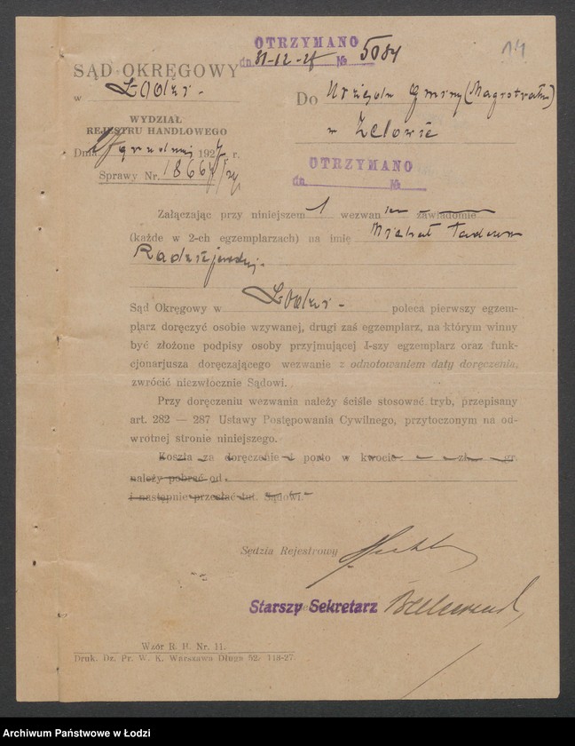 Obraz 16 z jednostki "Michał Tadeusz Radziejowski i S-ka- handel win i wódek z Zelowie"