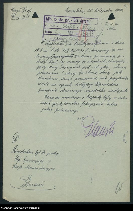 Obraz 12 z jednostki "[Wykazy cen rynkowych na artykuły spożywcze w poszczególnych miastach Województwa Poznańskiego za miesiąc październik 1920 roku]"