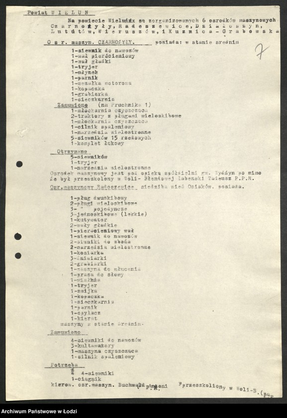 Obraz 8 z jednostki "Ośrodki Maszyn Rolniczych [- protokoły z kontroli i lustracji, wykazy kierowników Ośrodków]"