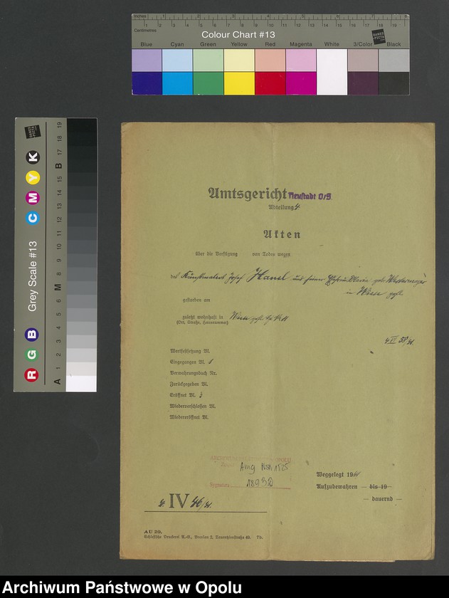 image.from.unit.number "Verfügung von Todes wegen des Kunstmalers Josef Hanel und seiner Ehefrau Maria geb.[orene] Westermayer in Wiese grfl zuletzt wohnhaft in Wiese grfl Haus No 11"