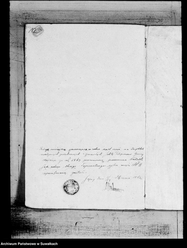 image.from.unit.number "Duplikat Akt Urodzonych, Zaślubionych i Zmarłych Urzędnika Stanu Cywilnego Sekty Filiponów Gminy Wiejsieje pro. 1863"