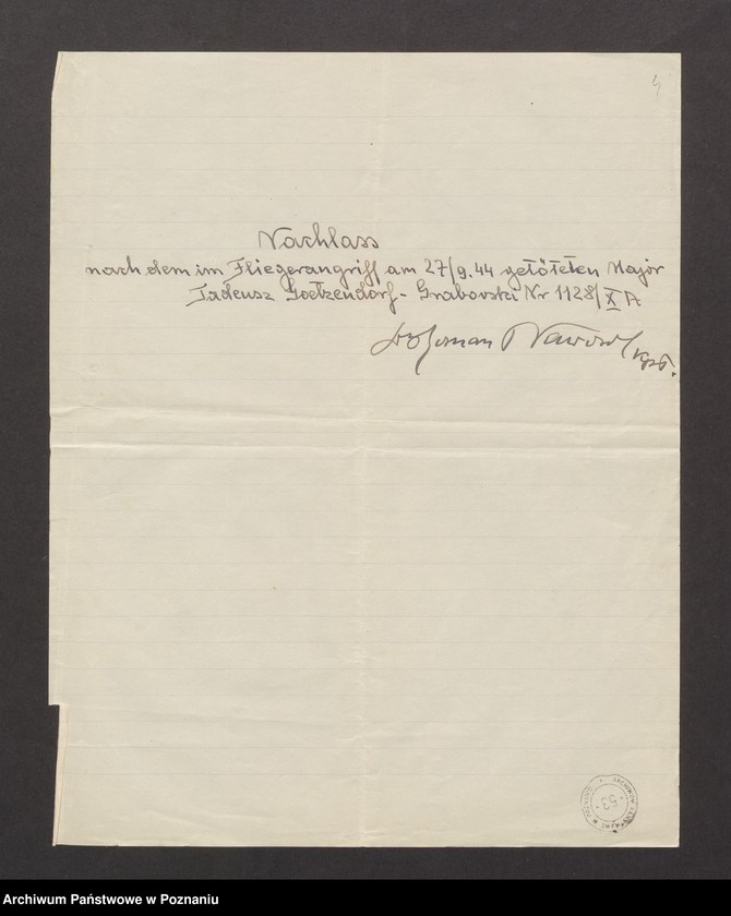 Obraz 7 z jednostki "Materiały dotyczące śmierci Tadeusza Goetzendorf-Grabowskiego w Oflagu VIB w Dössel"