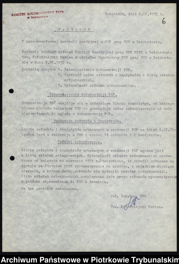 Obraz 13 z jednostki "[Protokoły z posiedzeń Egzekutywy Komitetu Miejsko-Gminnego PZPR w Bełchatowie]"