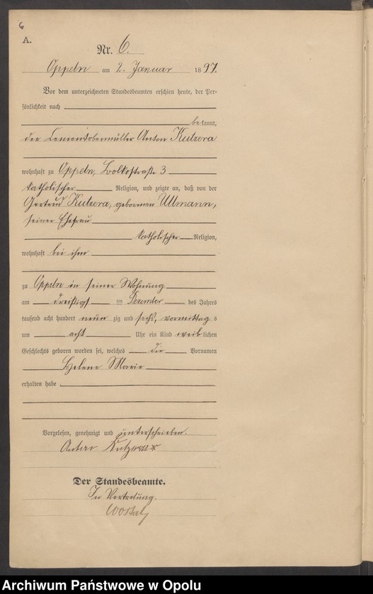 Obraz 10 z jednostki "Urząd Stanu Cywilnego w Opolu 1897 Rejestr Urodzeń Księga Miejscowa Nr 1 do 554"