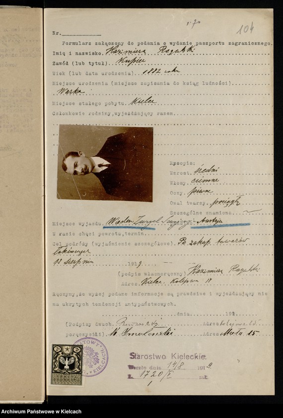 Obraz 15 z kolekcji "Wnioski o paszporty zagraniczne rok 1919111"
