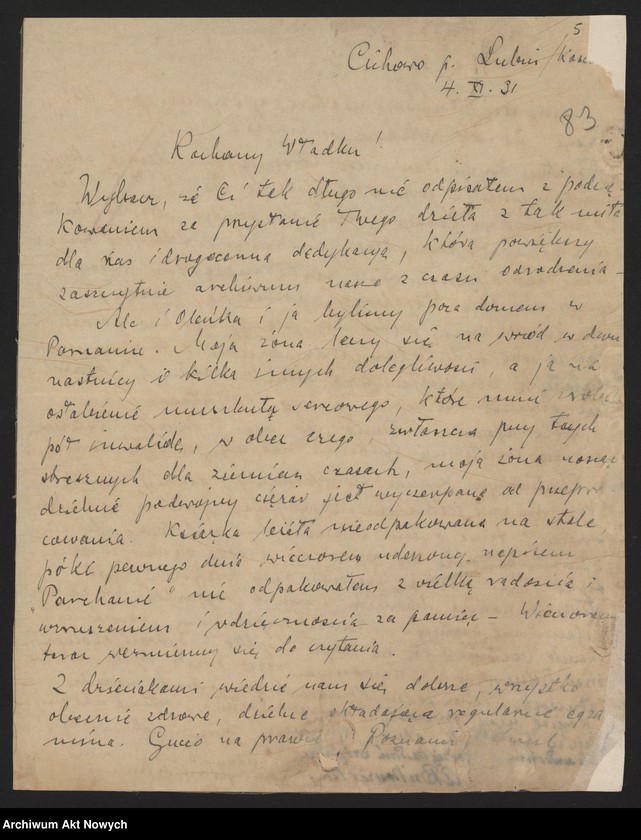 image.from.unit.number "Bukowiecki Mieczysław, pułkownik.  Położenie ziemiaństwa na terenach b. zaboru pruskiego w okresie kryzysu. Podziękowanie za przesłanie książki. Opinia pracownika poselstwa RP w Londynie Stanisława Łosia o zadowoleniu Niemiec z powodu zaburzeń w Polsce w okresie zamachu majowego."