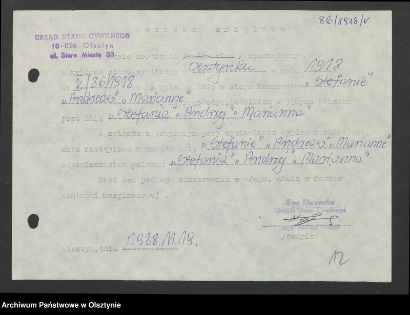 image.from.unit.number "Akta zbiorcze urodzeń z 1918 roku"