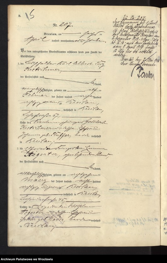 image.from.unit.number "Heiraths-Haupt-Register Breslau II 1907 Band 2"