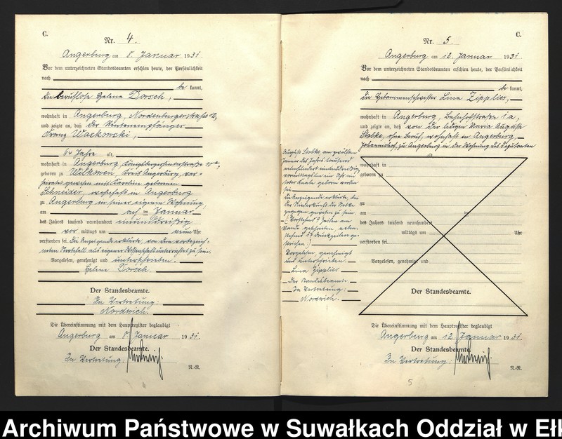 image.from.unit.number "C2. Sterbe - Register (Neben - Register) Standesamt Angerburg Ostpr. einschl. der Standesamtsbezirk Gross Strengeln, Kehlen und Prinowen"