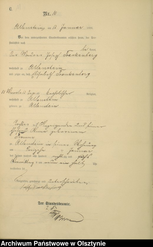 image.from.unit.number "Sterbe-Haupt-Register Tom I, Nr 1 - 254"