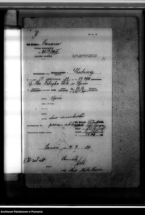 Obraz 19 z jednostki "Huta Szkła Ujście pow. chodzieski kocioł nr fabryczny 4216 kocioł nr woj. 6210"