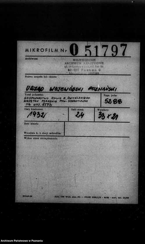 Obraz 2 z jednostki "Gospodarstwo rolne R. Świtalskiego majątek Psarskie powiat szamotulski nr woj. 6573"