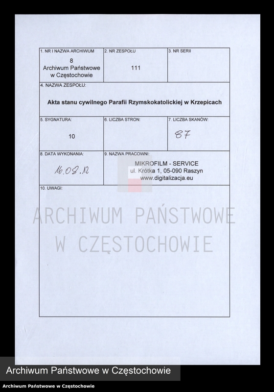 image.from.unit.number "Księga [akt] urodzenia gminy Krzepickiej na rok 1816"