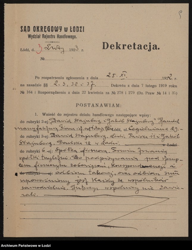 Obraz 11 z jednostki "Dawid Wajnberg i Jakób Wajnberg- handel manufakturą"