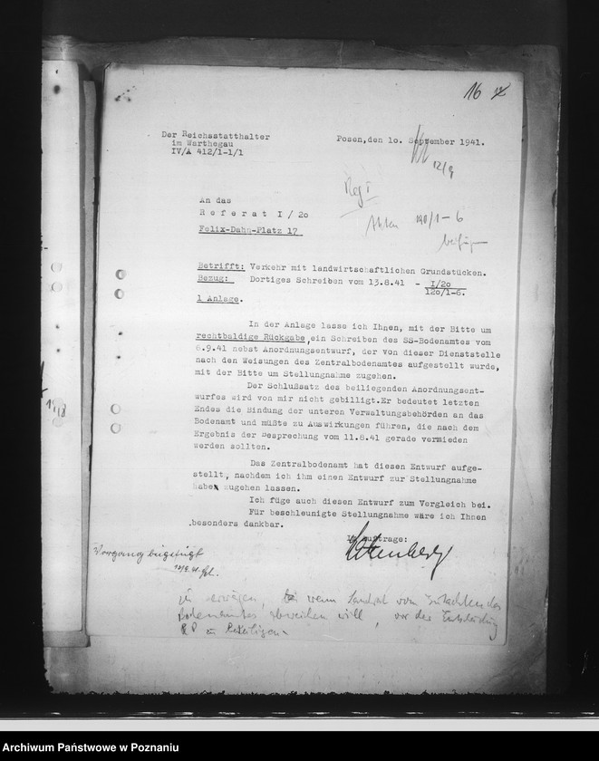 Obraz 20 z jednostki "Korespondencja i zarządzenia w sprawie tak zwanej odbudowy Kraju Warty"