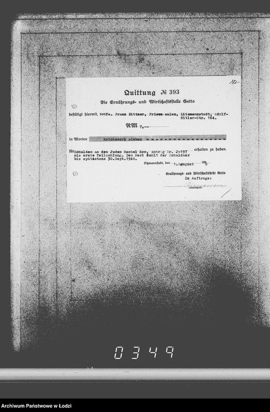 Obraz 14 z jednostki "J.196-210 [Wnioski Żydów w Getcie o zwrot długów za wzięty na kredyt towar przez kupujących]"