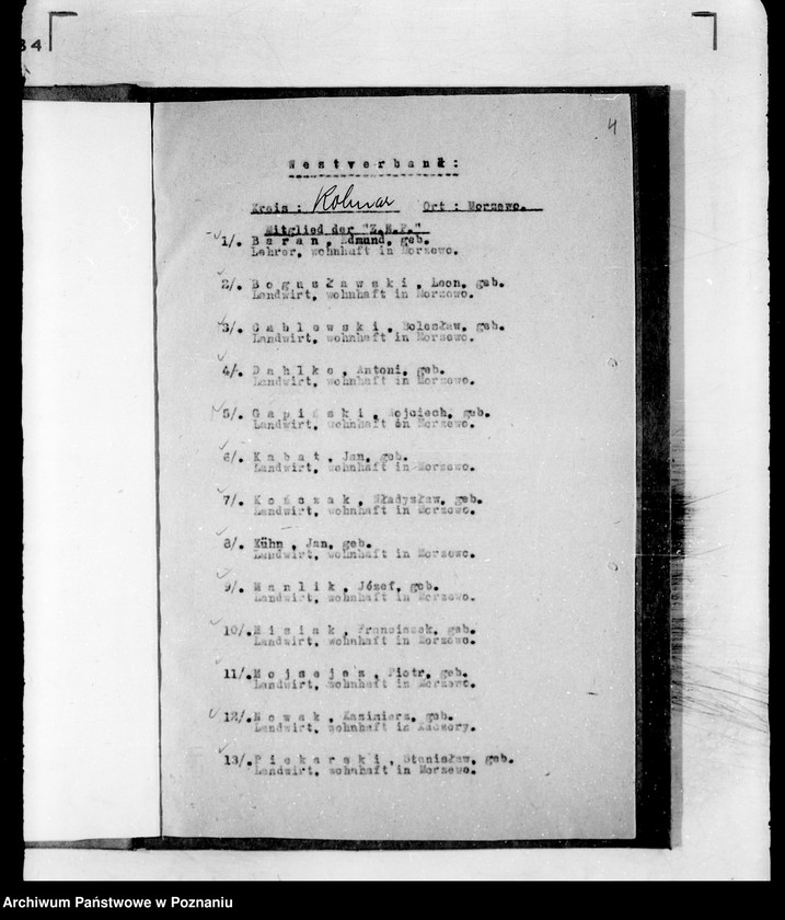 Obraz 8 z jednostki "/Lista Członków Związku Zachodniego w Śmiłowie, Morzewie i Zelgniewie powiatu chodzieskiego/"