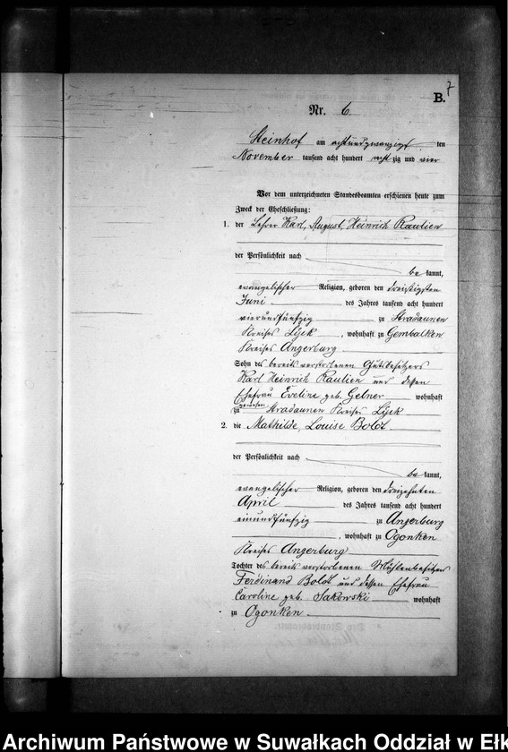 image.from.unit.number "Heiraths-Neben-Register des Preussischen Standes-Amtes Gr. Strengeln Kreis Angerburg"