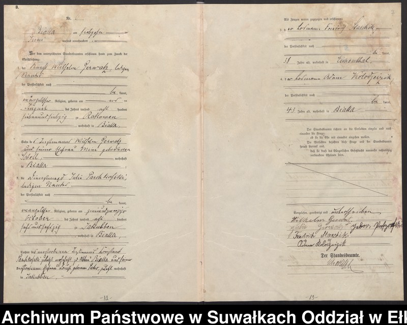 image.from.unit.number "Heiraths-Haupt-Register des Königlichen Preussischen Standes-Amtes Bialla Kreis Johannisburg"