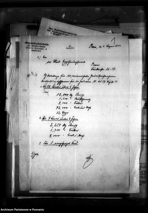 Obraz 5 z jednostki "Schriftwechsel mit dem Ernährungsamt [Korespondencja w sprawie przydziałów żywności, stany dzienne, listy personalne]."