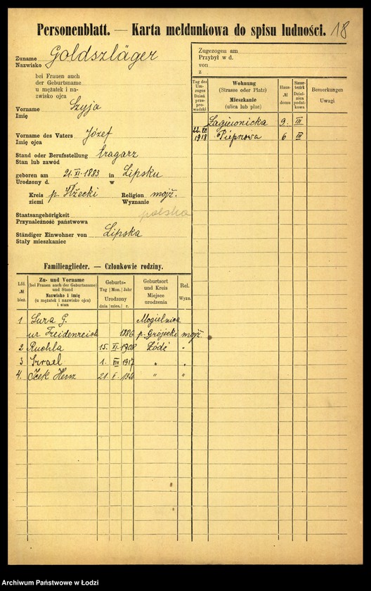 Obraz 19 z jednostki "[Spis ludności Łodzi] Goldszajd - Goldstein"