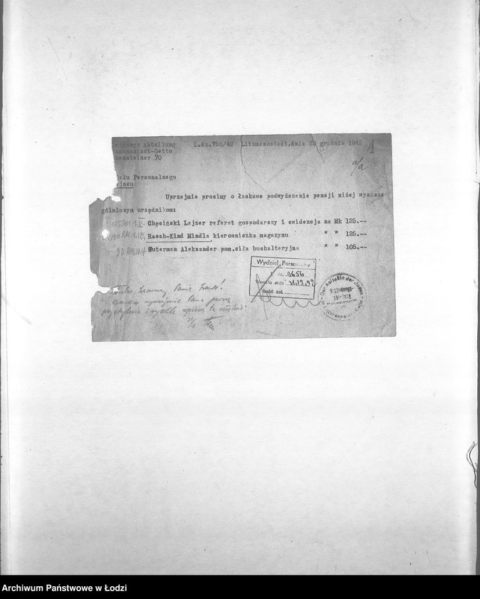 Obraz 4 z jednostki "[Korespondencja z wydziałami: Odzieży, Spraw Specjalnych, Centralnym Biurem Resortów Pracy, Ubezpieczeń, Próśb i Zażaleń oraz innymi w sprawach personalnych, zatrudnienia i płac] "