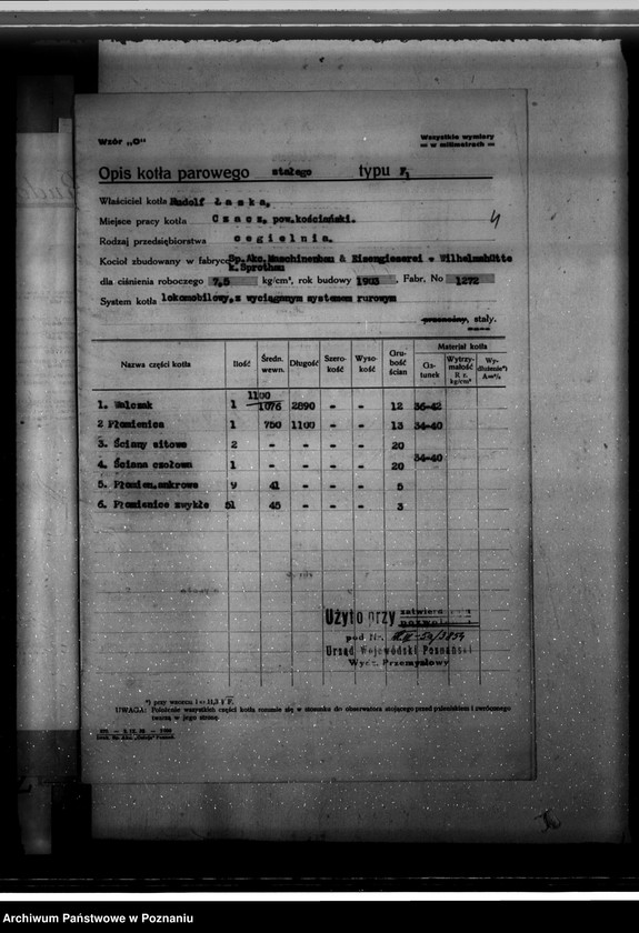 Obraz 8 z jednostki "Cegielnia w Czaczu R. Łaske, pow. kościański nr woj. kotła 3854"