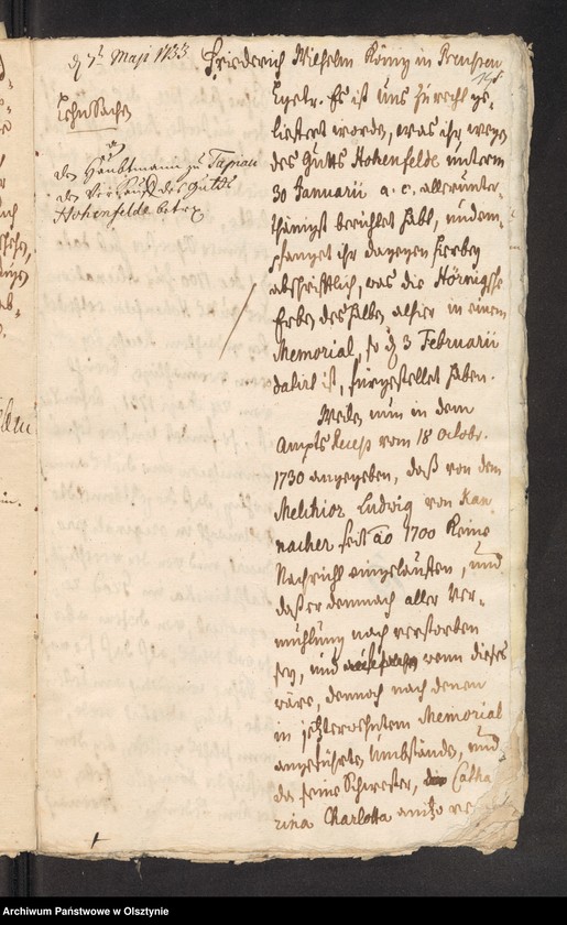 image.from.unit.number "In S. [Sache] Johann Valerian Hoernigs Erben wegen des Guths Hohenfelde"