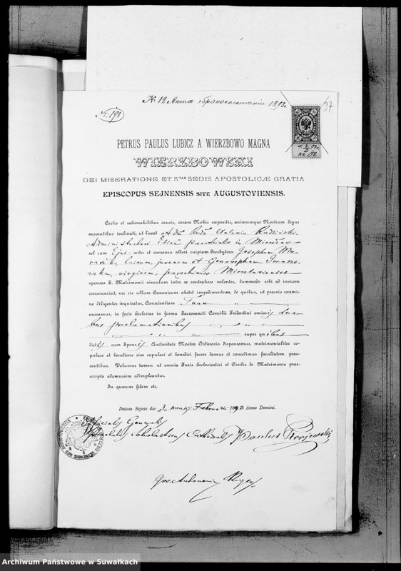 image.from.unit.number "Dokumenty k aktam brakosočetavšichsja Miroslavskago Rimsko- Katoličeskago Prichoda za 1893 god"