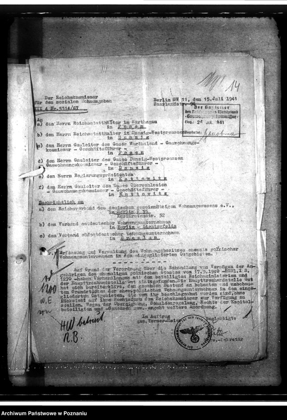 Obraz 18 z jednostki "Verwaltung des Wohnungsbesitzes ehemals polnischer Wohnungsunternehmen. Gründung der Kreiswohnungsgesellschaften"