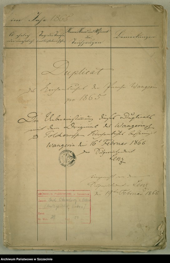 image.from.unit.number "[Die Duplicate des Kirchenbuchs der Parochie Wangerin - Węgorzyno pro 1865]"
