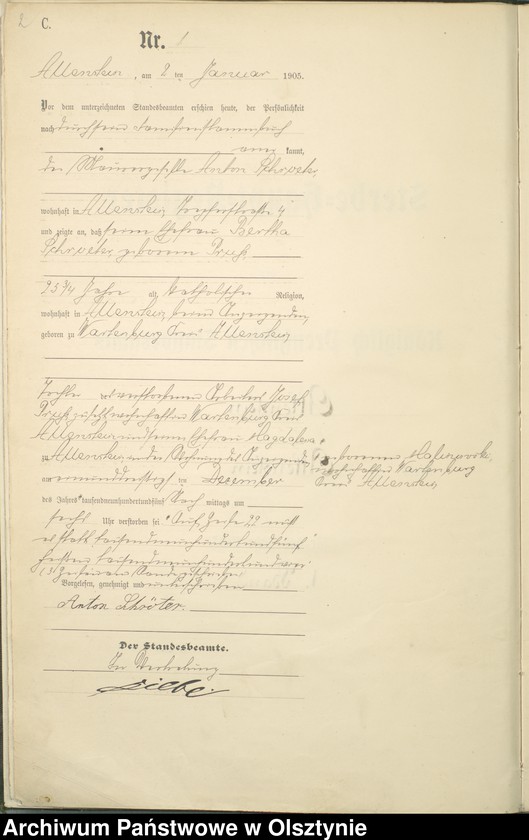 image.from.unit.number "Sterbe-Haupt-Register Tom I, Nr 1 - 425"
