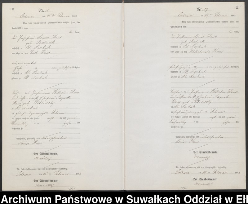 image.from.unit.number "Sterbe-Neben-Register des Preussischen Standes-Amtes [Orlowen] Kreis [Loetzen] für das Jahr 1882"