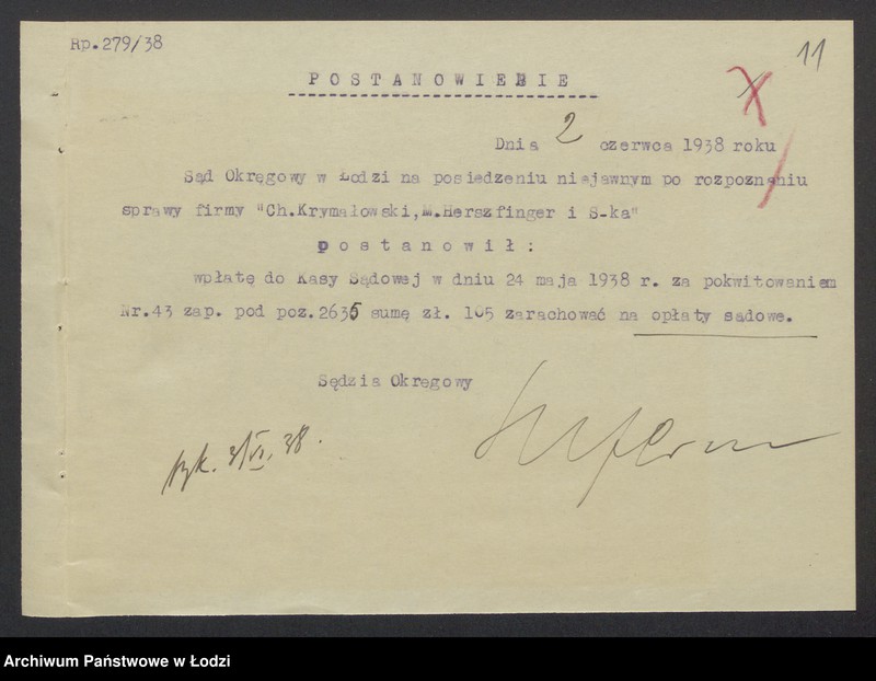 Obraz 13 z jednostki "Chil Krymałowski, Moszek Hersz Herszfinger, Kajla Pesa Damand, Chaja Herszfinger- wyrób i handel towarami włókienniczymi"