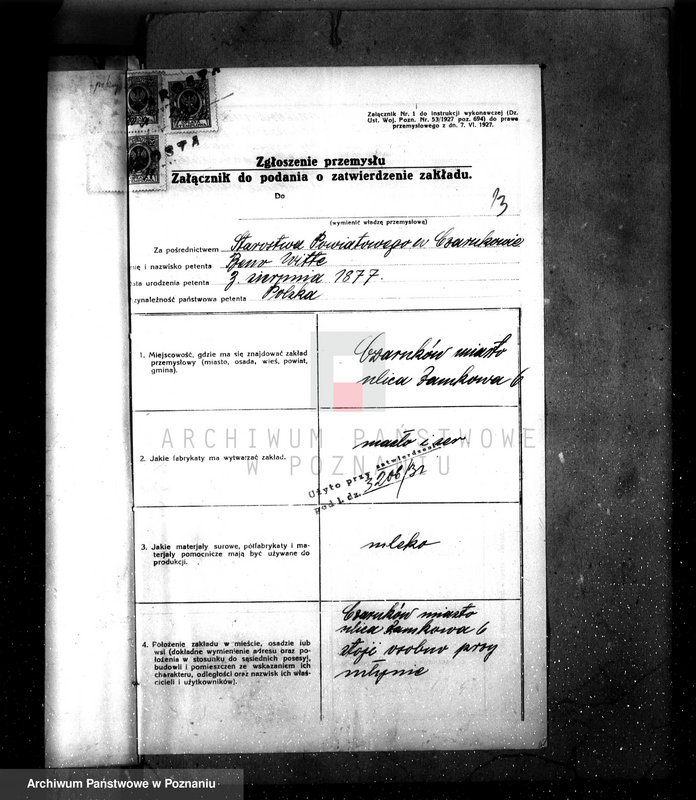 Obraz 17 z jednostki "Zatwierdzenie zakładu przemysłowego, urządzenia mleczarni nr 473 własność Benno Witte - Czarnków"