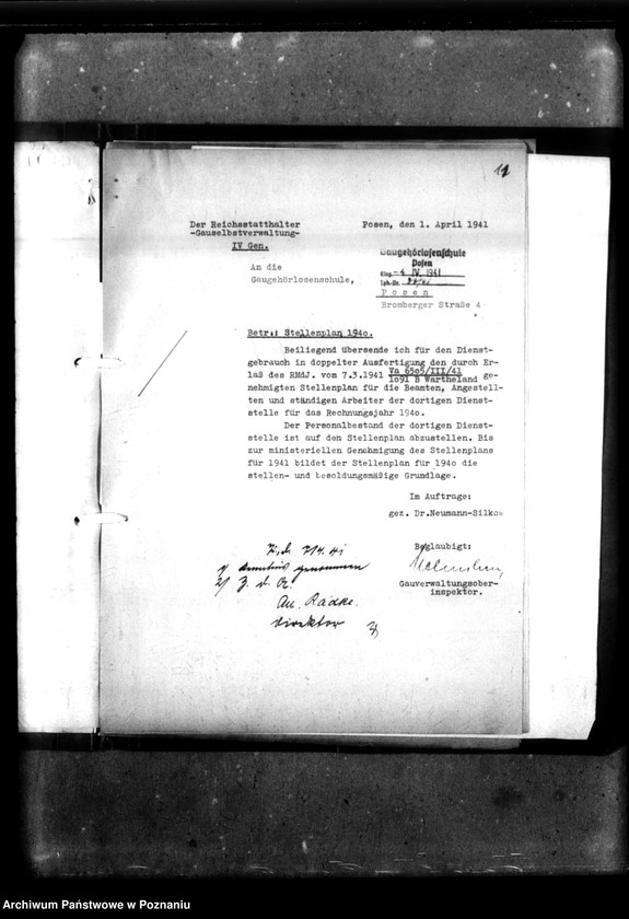 Obraz 15 z jednostki "Stellenplan [Budżet szkoły na lata 1940-1943]."