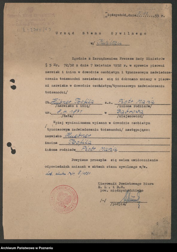 Obraz 5 z jednostki "Akta zbiorowe rejestracji stanu cywilnego do księgi małżeństw z roku 1891"