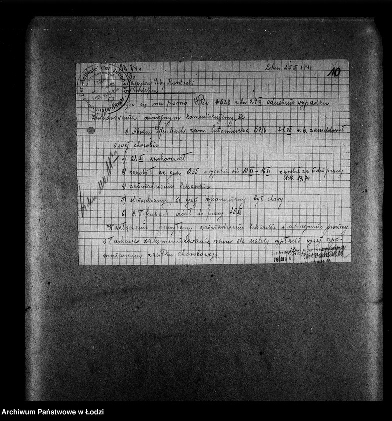 Obraz 10 z jednostki "Federn-und Daunen Abteilung [Zasiłki chorobowe dla pracowników wydziału, zaświadczenia lekarskie, listy pracowników]"