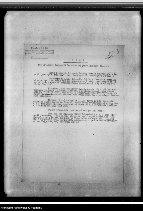Obraz 7 z jednostki "Rozkazy, okólniki, komunikaty Federacji Polskich Związków Obrońców Ojczyzny Zarządu Grodzkiego oraz sprawozdanie z działalności gospody i świetlic-ewidencja kół kombatanckich należących do Federacji Zarządu Grodzkiego"