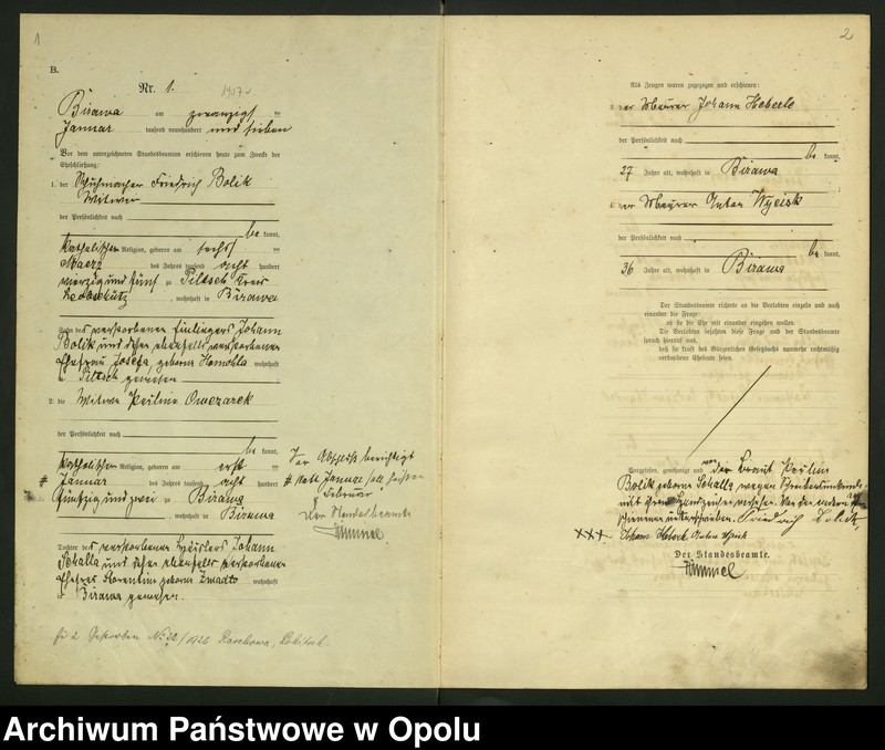 Obraz 5 z jednostki "Urząd Stanu Cywilnego Bierawa Księga małżeństw rok 1907-09"