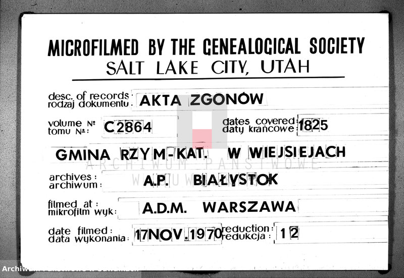 image.from.unit.number "Akta umarłych urzędnika stanu cywilnego gminy wieysieyskiey z 1825 roku"