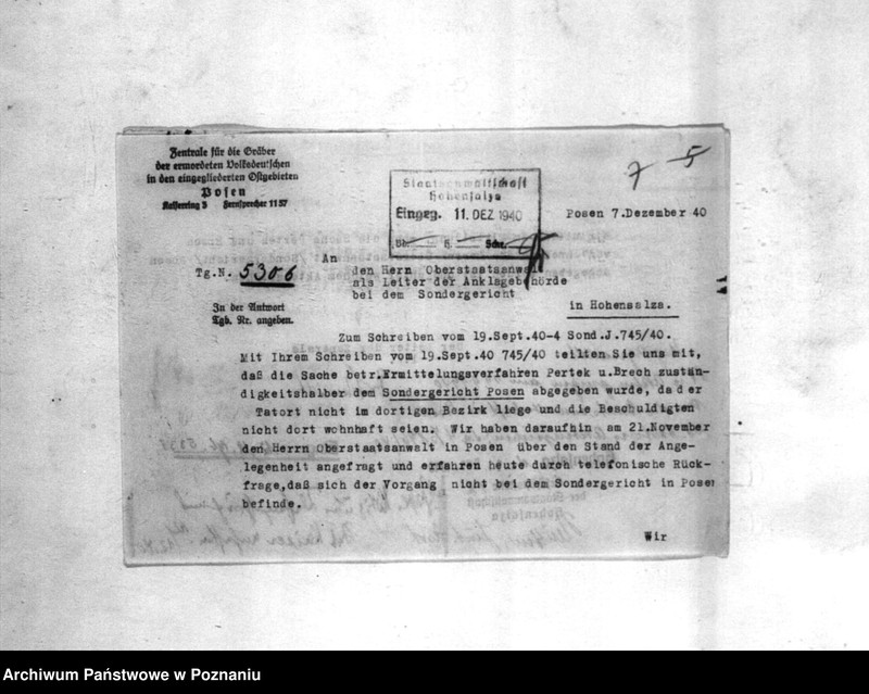 Obraz 11 z jednostki "Korespondencja w sprawie wytoczenia procesów sądowych Polakom, podejrzanym o zabójstwo miejscowych Niemców w 1939roku"