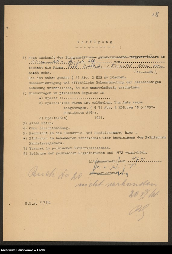 Obraz 20 z jednostki "Feld, Wróblewski i Rozental – kupno i sprzedaż towarów manufakturowych"