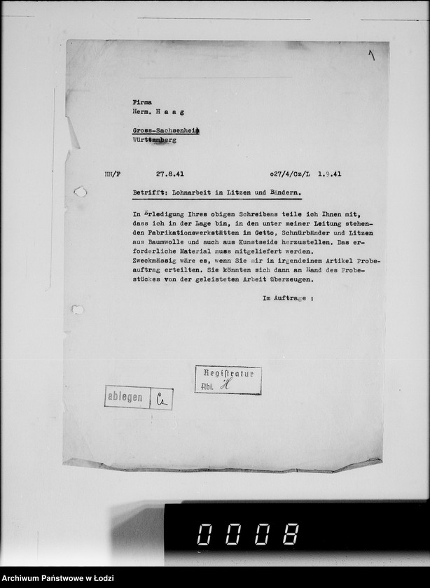 Obraz 6 z jednostki "[Korespondencja z urzędami, firmami i instytucjami] Lit.Ha-Hem."